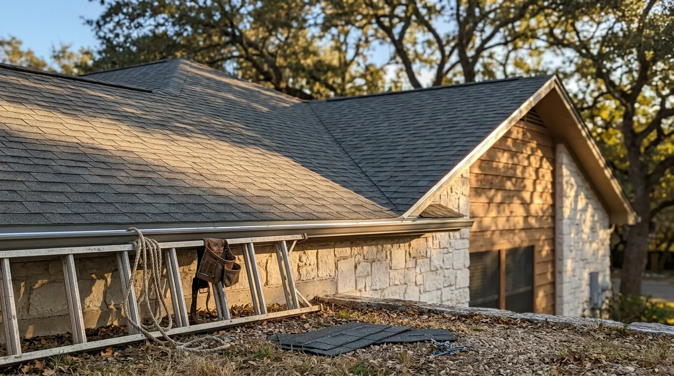 Residential roof repair and replacement work in progress