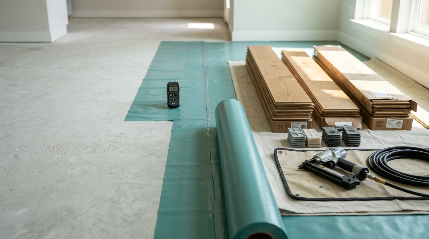 Freshly installed flooring in a Central Texas home interior, showing clean plank lines running through a living area with a smooth, level finish. The room reflects a completed professional flooring installation by a local contractor.