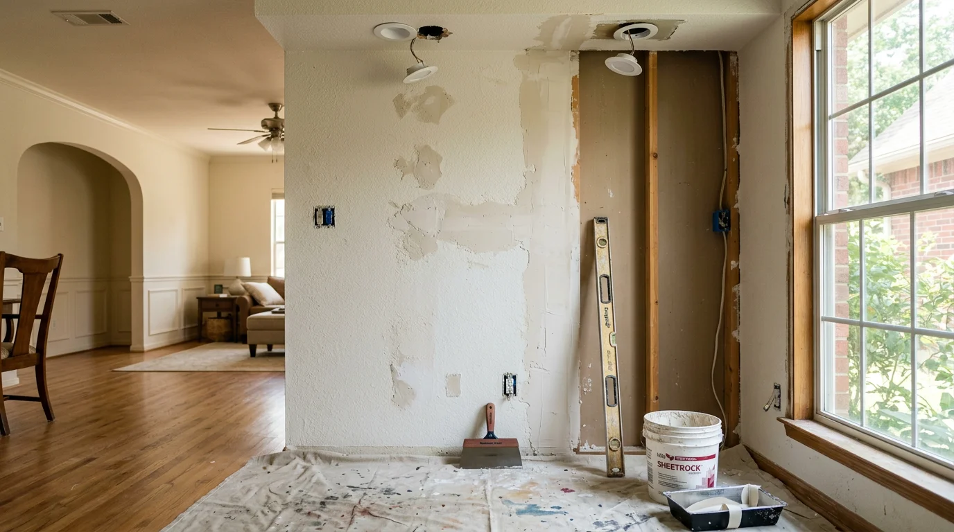 Renovated interior living space in a Central Texas home showing updated walls, trim, and reconfigured room layout. Work completed by XACT Contracting and Consulting LLC, a locally owned interior renovation contractor serving Central Texas.
